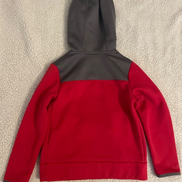 Under Armour Fleece Hoodie Quarter Zip Front Pocket Sweatshirt YXS Grey & Red - Picture 3 of 6